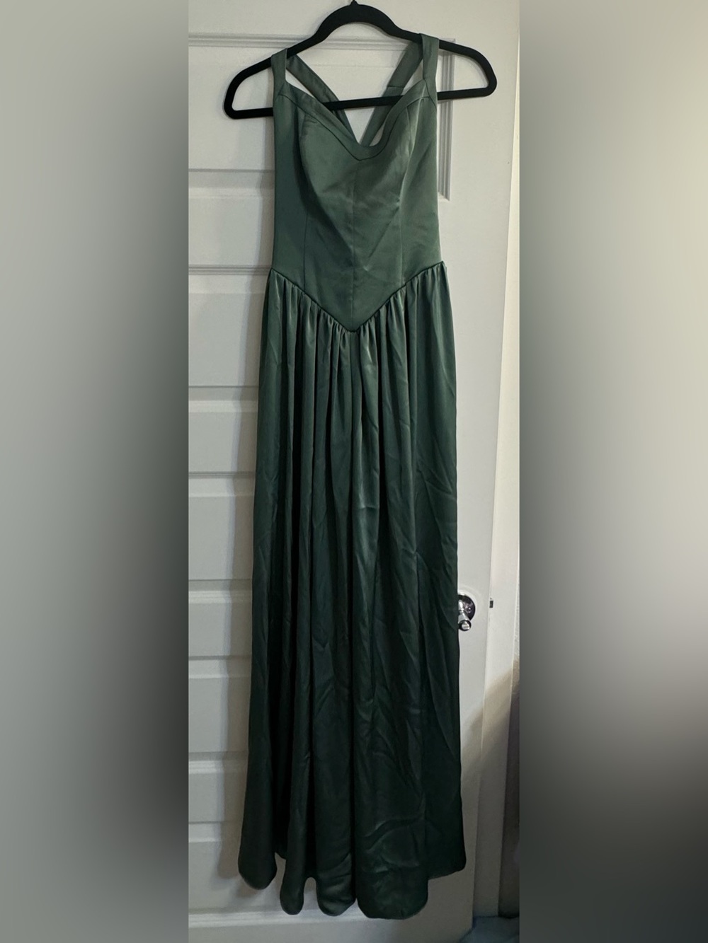 Azazie Forest Green Maxi Skirt with V-Detail Waist